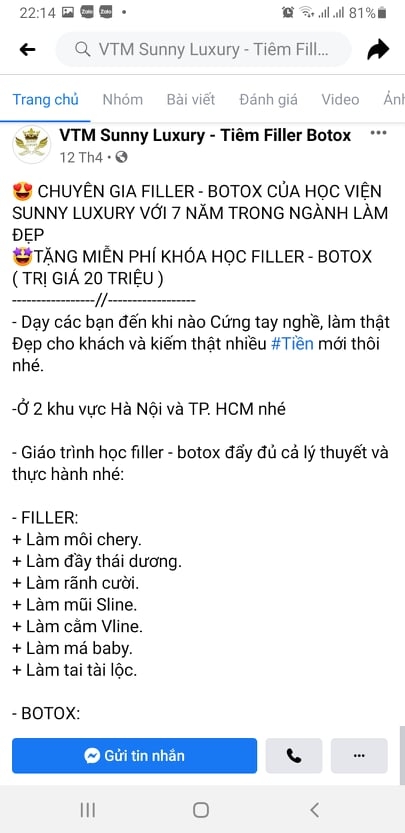 Hình ảnh VTM Sunny quảng cáo trên trang mạng xã hội