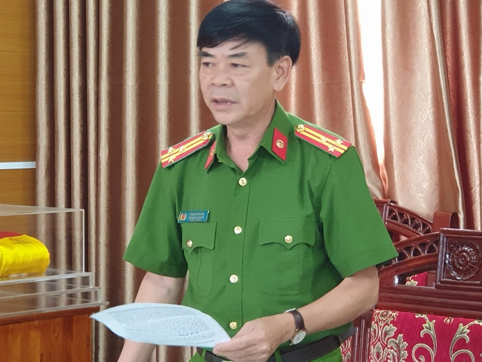 Thượng tá Trần Kim San - Trưởng công an huyện Tam Đảo Báo cáo về kết quả đã đạt được của Công an huyện Tam Đảo 