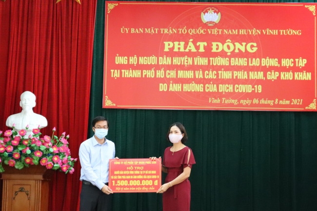 Các nhà hảo tâm ủng hộ người dân huyện Vĩnh Tường đang lao động, học tập tại thành phố Hồ Chí Minh và các tỉnh phía Nam gặp khó khăn do dịch Covid – 19