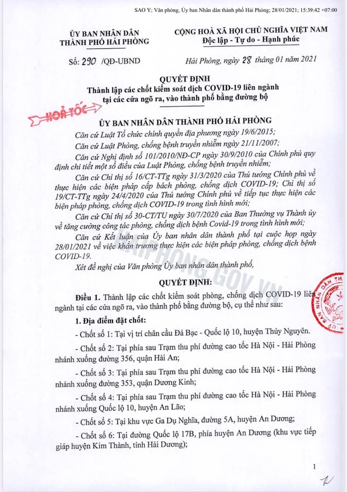 Lập 8 chốt kiểm soát dịch bệnh phòng chống Covid-19 tại các cửa ngõ ra, vào thành phố