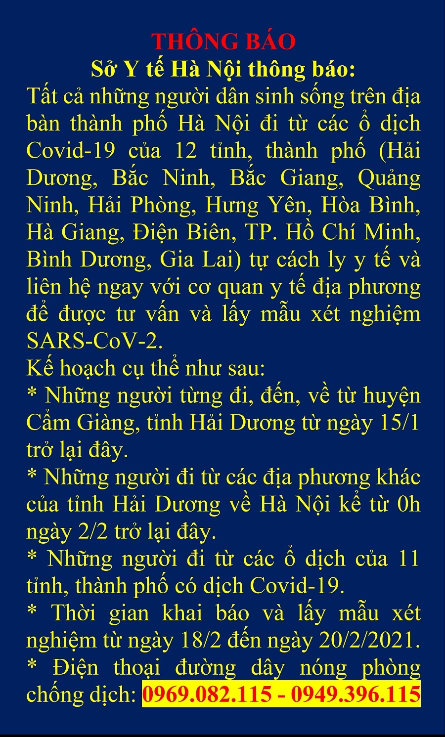 Xét nghiệm SARS-CoV-2 cho người về từ vùng dịch