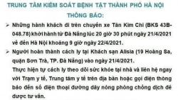 Thông báo khẩn tìm người đi chuyến xe Tân Kim Chi, ở khách sạn Alisia liên quan ca Covid-19