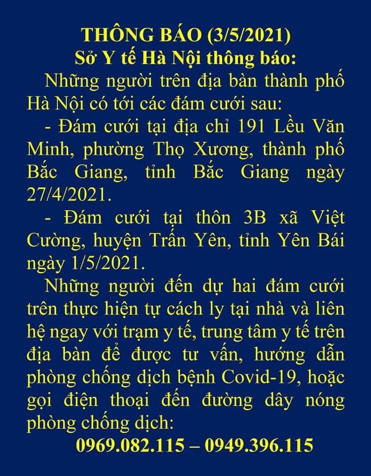 Hà Nội tìm người đã đến hai đám cưới tại Bắc Giang và Yên Bái