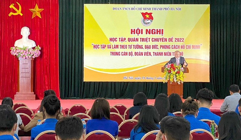 Hội nghị học tập, quán triệt chuyên đề 2022 “Học tập và làm theo tư tưởng, đạo đức, phong cách Hồ Chí Minh trong cán bộ, đoàn viên, thanh niên Thủ đô” do Thành đoàn Hà Nội tổ chức. Ảnh: Nguyễn Dũng