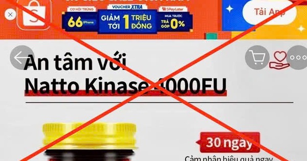Hình ảnh sản phẩm Natto Kinase 4000fu được bán trên sàn thương mại điện tử Shopee chưa được cấp Giấy tiếp nhận đăng ký bản công bố sản phẩm.   Ảnh Cục An toàn thực phẩm.