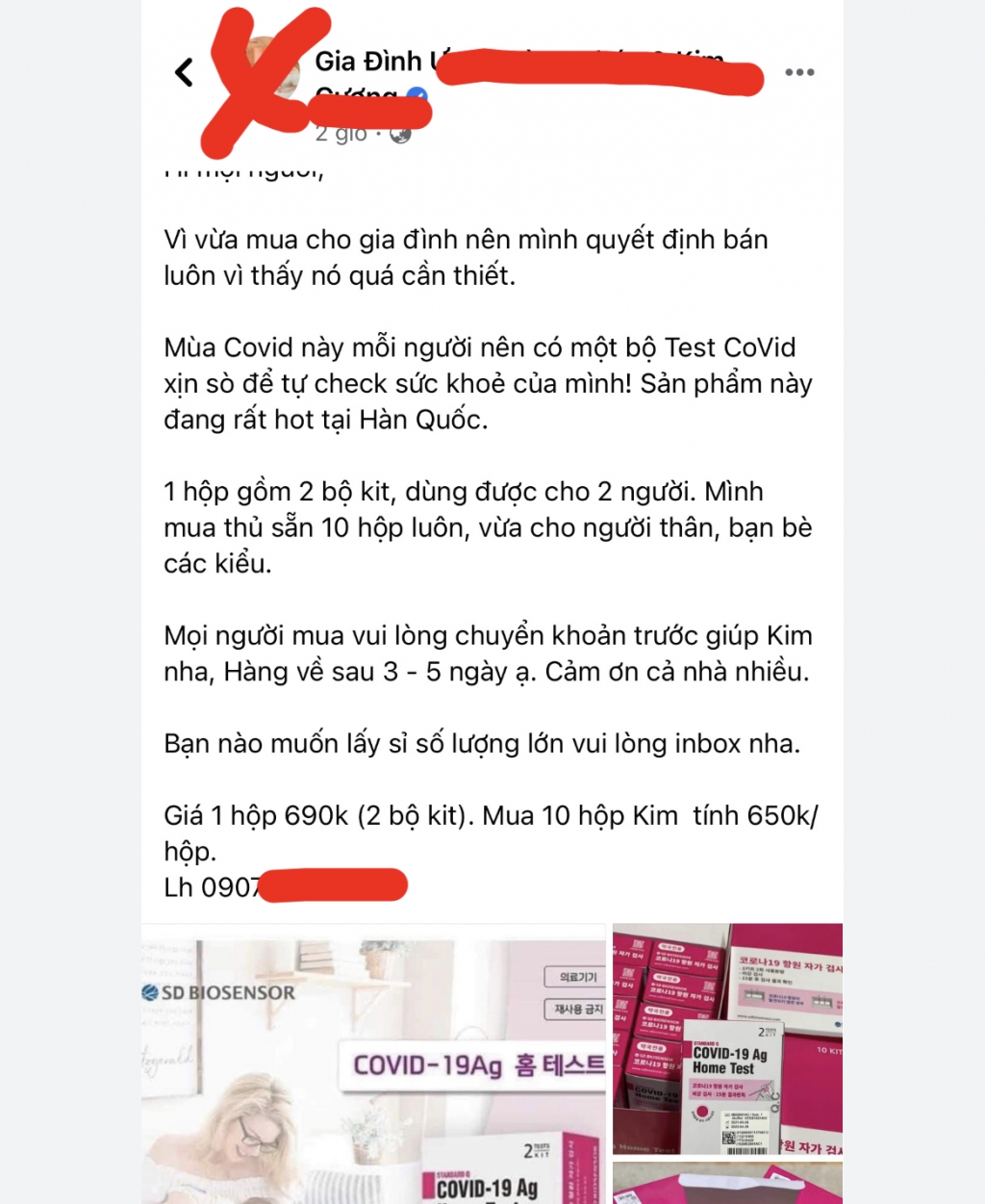 Các loại kit test Covid-19 chưa được cấp phép lưu hành tại Việt Nam được rao bán tràn lan trên mạng xã hội Facebook