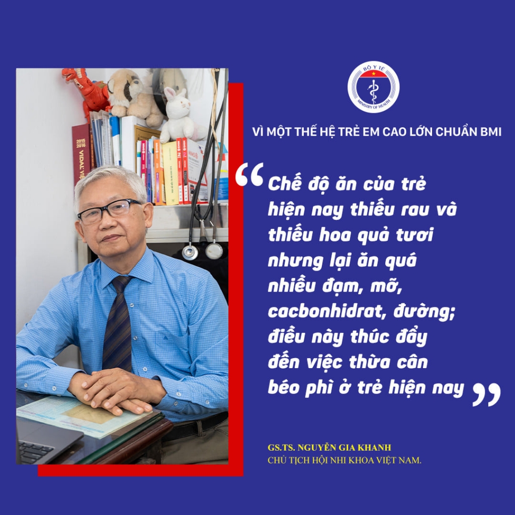 GS. TS. Nguyễn Gia Khánh, Chủ tịch Hội Nhi khoa Việt Nam khuyến cáo, phụ huynh cần cung cấp cho trẻ dinh dưỡng cân đối