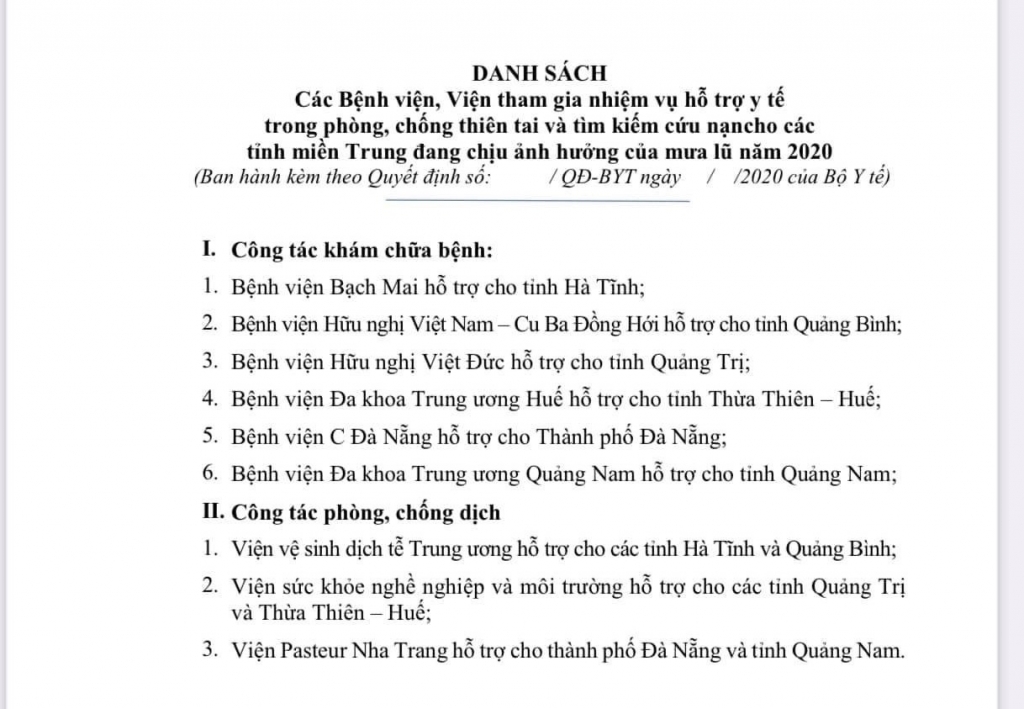 Các bệnh viện tuyến trung ương hỗ trợ y tế miền Trung