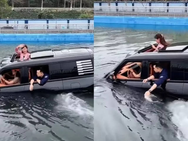 Người dùng thử tính năng "bơi lội" dưới nước của SUV điện YangWang U8
