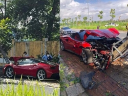 “Siêu ngựa” Ferrari 488 GTB mất lái, nát đầu vì đâm vào gốc cây tại Hà Nội