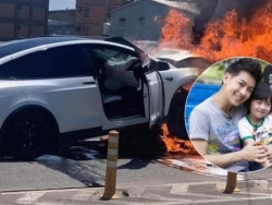 Lâm Chí Dĩnh và con trai gặp tai nạn trên Tesla Model X: 2 bố con được giải cứu trước khi xe bốc cháy