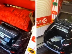 Range Rover Evoque "gặp nạn" khi đang nằm trong tiệm rửa xe tự động