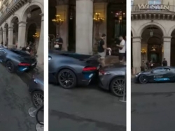 Siêu phẩm Bugatti Divo "hôn nhẹ" lên Mercedes-Benz CLS khi đang cố gắng đỗ xe