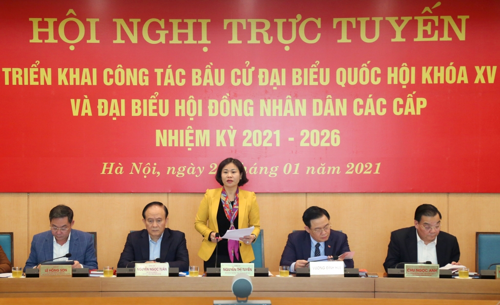 Phó Bí thư Thường trực Thành ủy Nguyễn Thị Tuyến, Phó trưởng ban chỉ đạo, Phó Chủ tịch Ủy ban bầu cử TP đã quán triệt Chỉ thị số 35 của Ban Thường vụ Thành ủy về lãnh đạo, tổ chức triển khai cuộc bầu cử