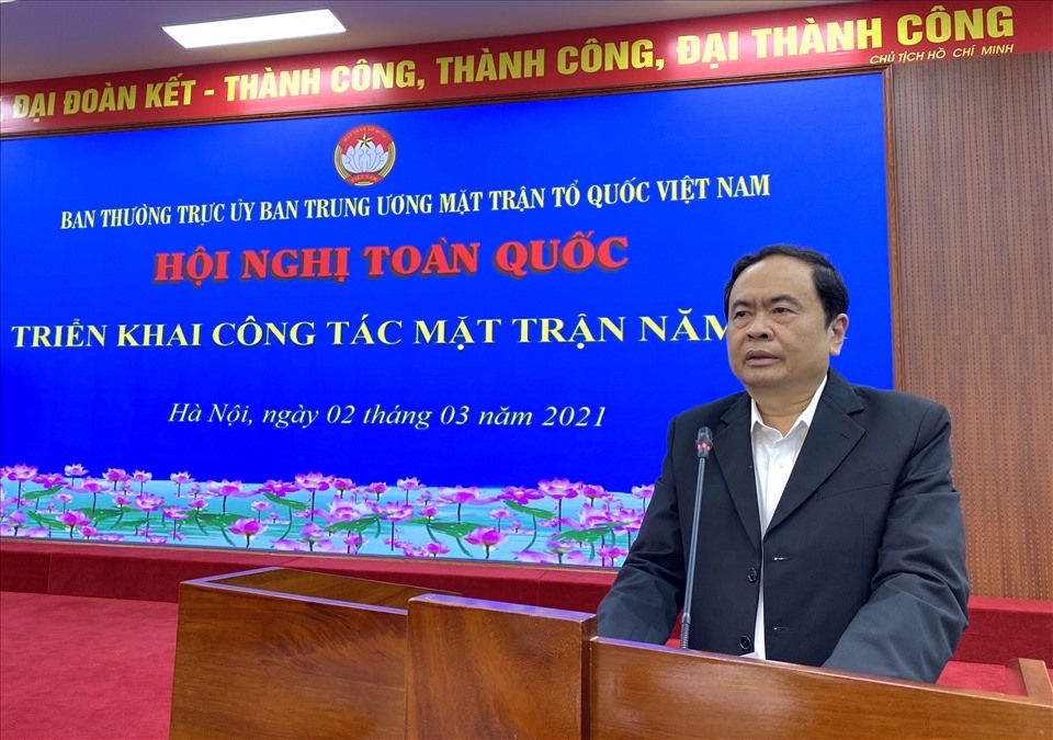 Chủ tịch Ủy ban MTTQ Việt Nam Trần Thanh Mẫn phát biểu tại hội nghị