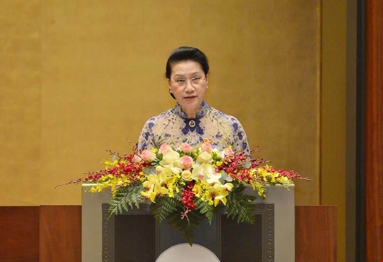 Chủ tịch Quốc hội Nguyễn Thị Kim Ngân trình bày cáo công tác nhiệm kỳ của Quốc hội