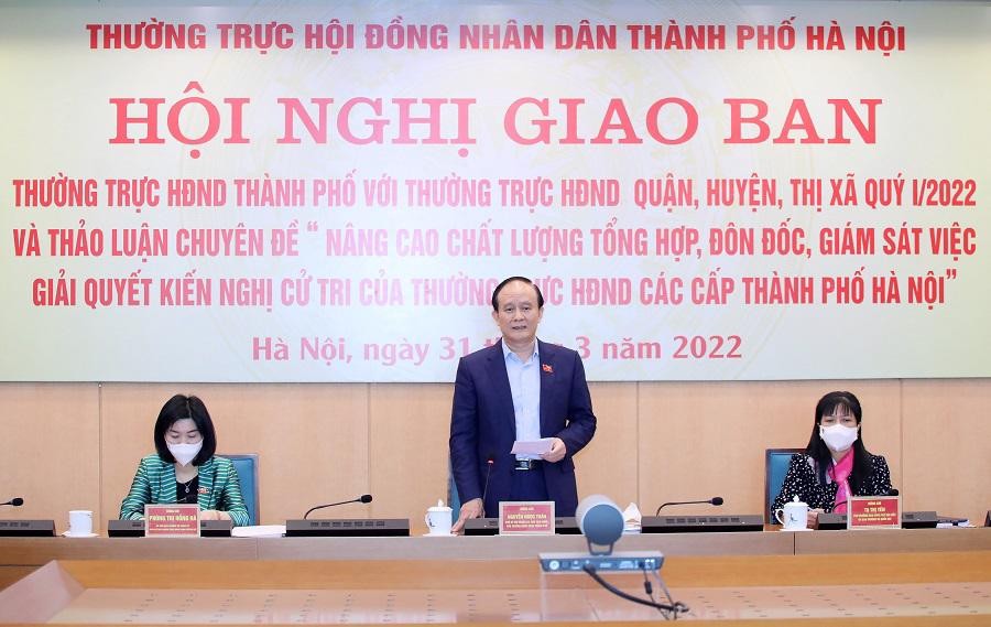 Chủ tịch HĐND TP Hà Nội Nguyễn Ngọc Tuấn phát biểu kết luận Hội nghị