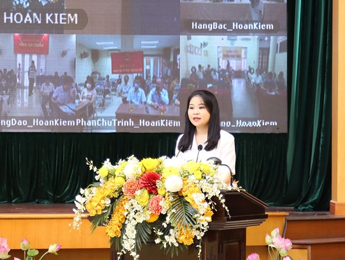Bí thư Thành đoàn Hà Nội Chu Hồng Minh trình bày chương trình hành động tại hội nghị