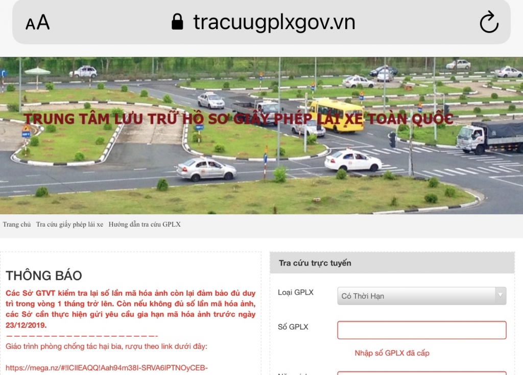 website giả mạo tại địa chỉ https://tracuugplxgov.vn