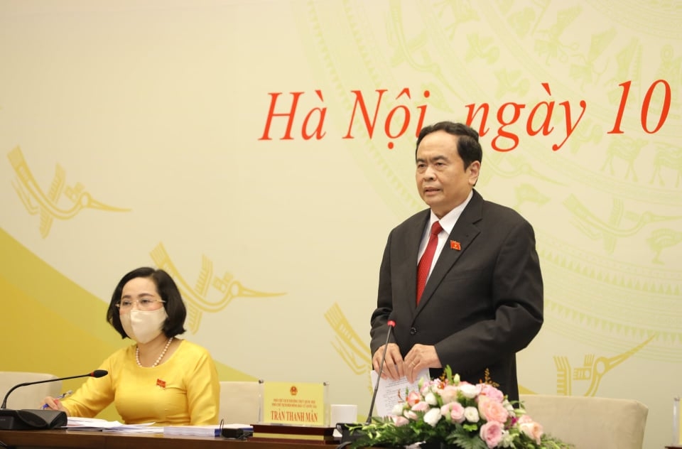 Phó Chủ tịch Quốc hội Trần Thanh Mẫn phát biểu tại buổi họp báo