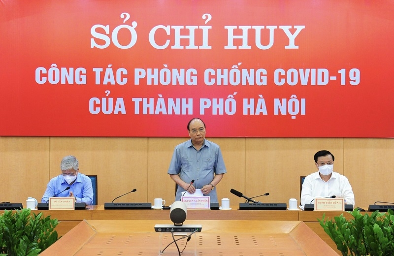 Chủ tịch nước Nguyễn Xuân Phúc phát biểu tại buổi làm việc tại Sở Chỉ huy phòng, chống dịch Covid-19 thành phố Hà Nội.