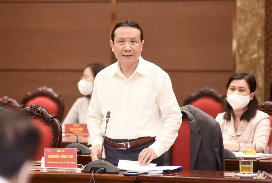 Phó Trưởng ban Kinh tế Trung ương Nguyễn Hồng Sơn phát biểu ý kiến tại hội nghị