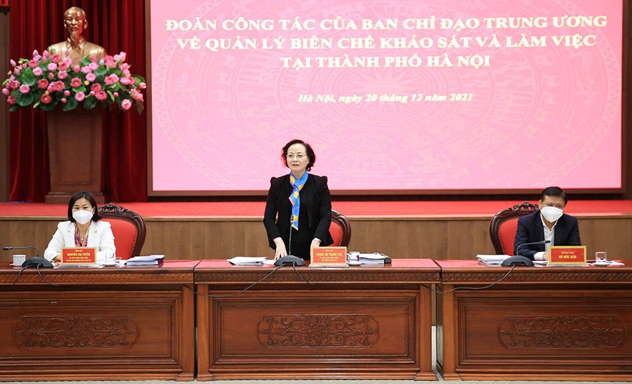 Bộ trưởng Bộ Nội vụ Phạm Thị Thanh Trà phát biểu kết luận buổi làm việc