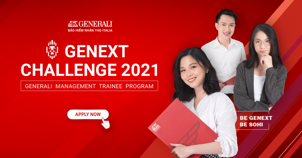 Generali đang triển khai chương trình Quản trị viên tập sự “Genext Challenge 2021” nhằm tuyển chọn, đào tạo và phát triển nguồn nhân tài trẻ cho công ty. Đăng ký ứng tuyển: http://bit.ly/2MotObY