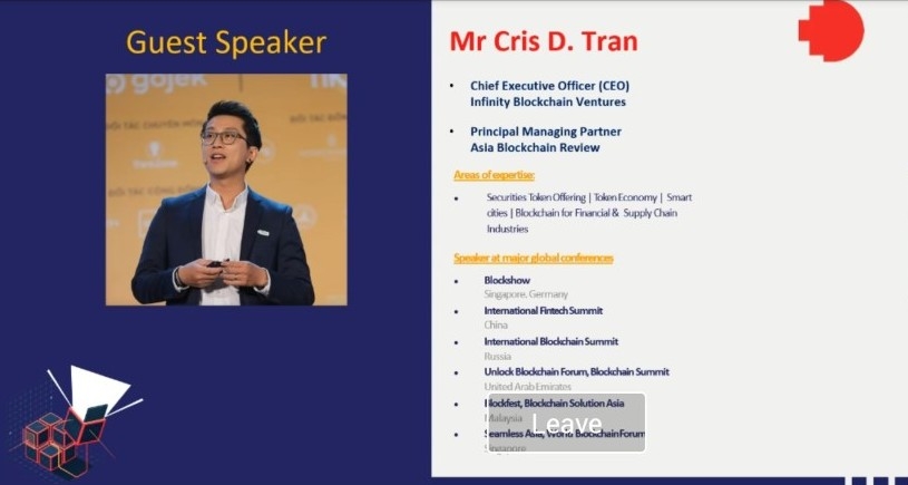 Giám đốc điều hành Infinity Blockchain Ventures Ông Cris D. Tran nhấn mạnh tầm quan trọng của việc chuẩn bị sớm kiến thức và hiểu biết về blockchain và fintech