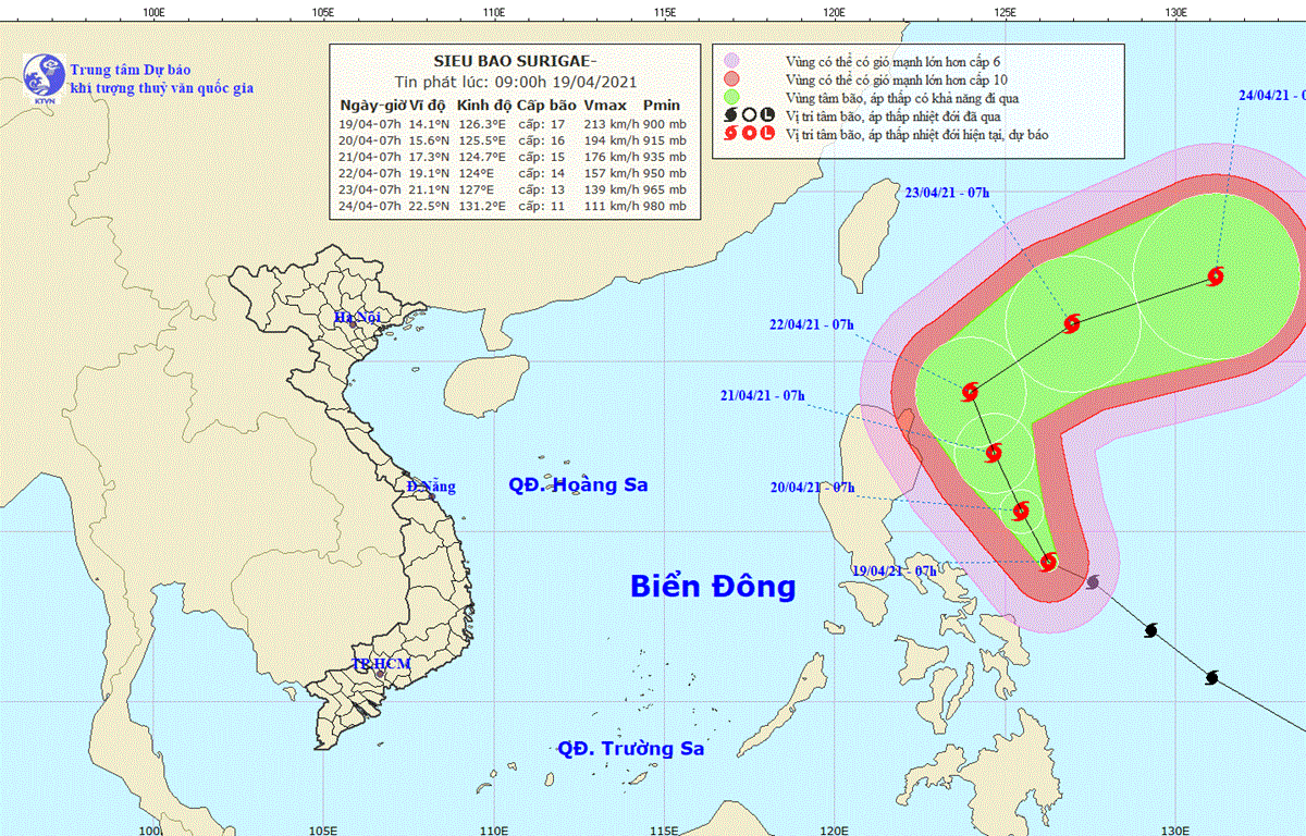 Siêu bão Surigae sẽ suy yếu dần từ ngày 20/4