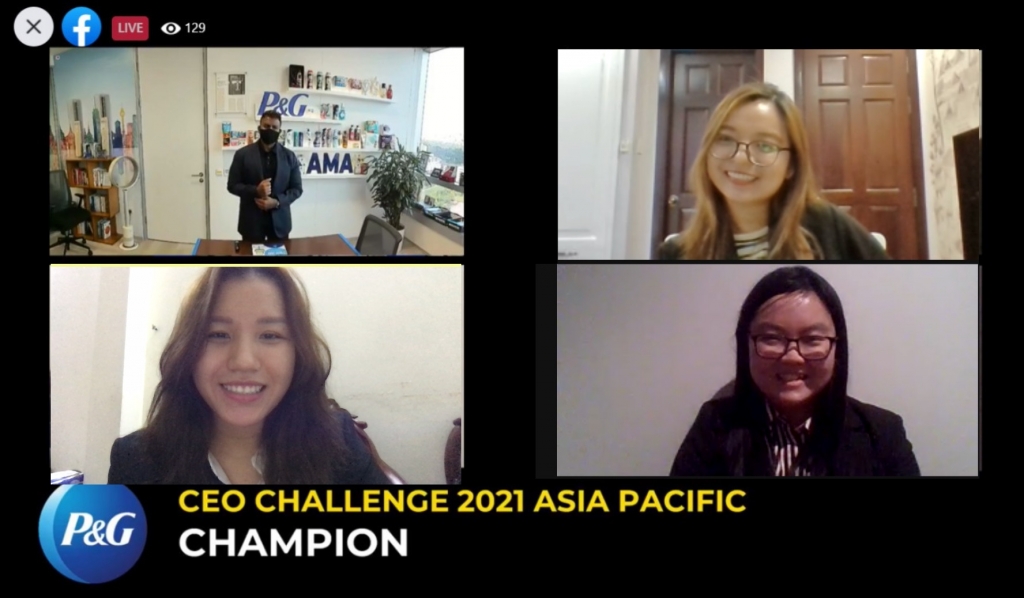 Nhóm ba sinh viên Việt Nam vừa giành chiến thắng vòng châu Á-Thái Bình Dương cuộc thi tìm kiếm lãnh đạo trẻ P&G CEO Challenge 2021