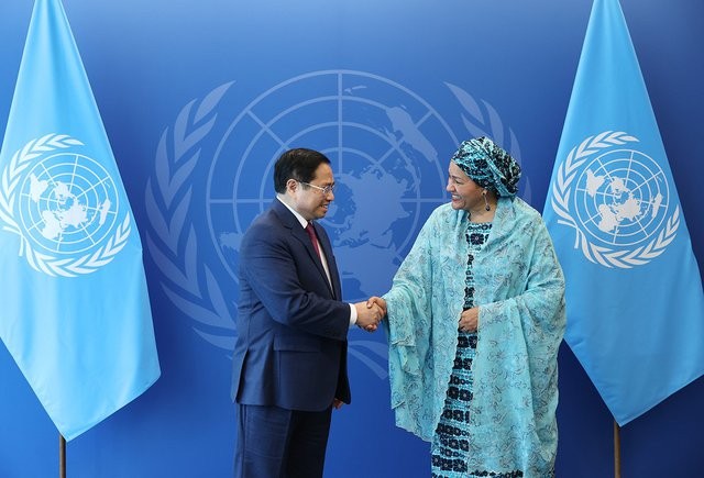 Thủ tướng Phạm Minh Chính gặp Phó Tổng Thư ký LHQ Amina Mohammed - Ảnh: VGP