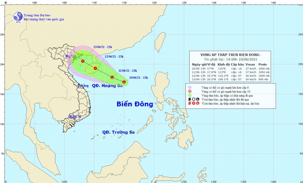 Hình ảnh về vị trí và đường đi của áp thấp. (Nguồn: nchmf.gov.vn)