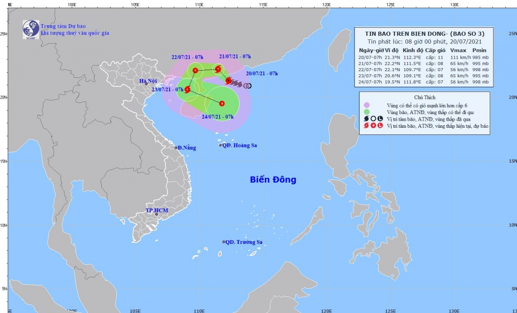 Hình ảnh vị trí và đường đi của bão số 3. (Nguồn: nchmf.gov.vn)