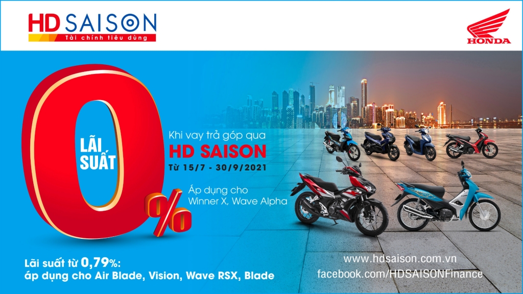 Sở hữu ngay xe mới với gói vay lãi suất 0% từ HD SAISON.