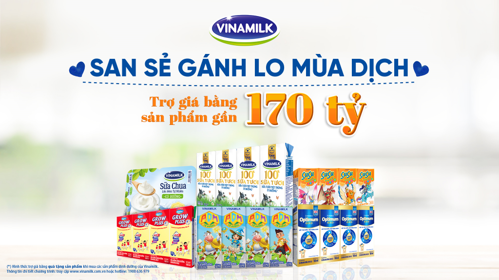 Vinamilk triển khai chương trình hỗ trợ quà tặng để trợ giá mùa dịch lên đến gần 170 tỷ đồng