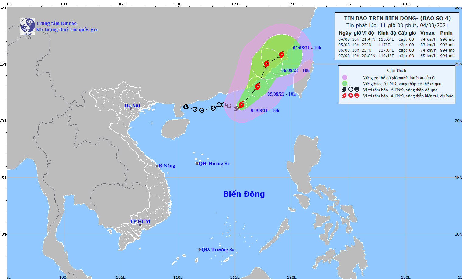 Hướng di chuyển của bão. (Nguồn: nchmf.gov.vn)