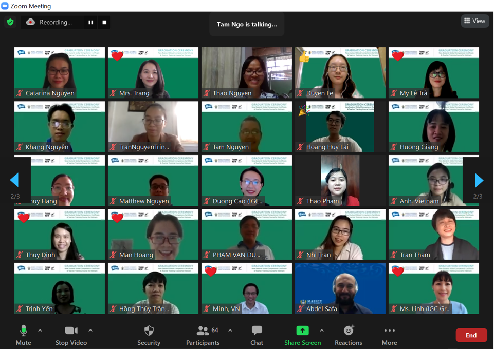 35 giáo viên Việt Nam xuất sắc hoàn thành khóa học NZGCC đầu tiên đã tham gia lễ tốt nghiệp trực tuyến vào ngày 14/8 