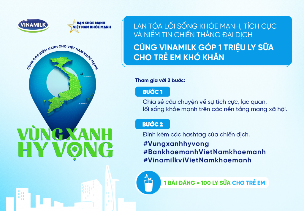 Mọi người đều có thể góp thêm “điểm xanh” cùng tạo nên nhiều “vùng xanh hy vọng” và mang 1 triệu ly sữa được trao tặng đến trẻ em khó khăn