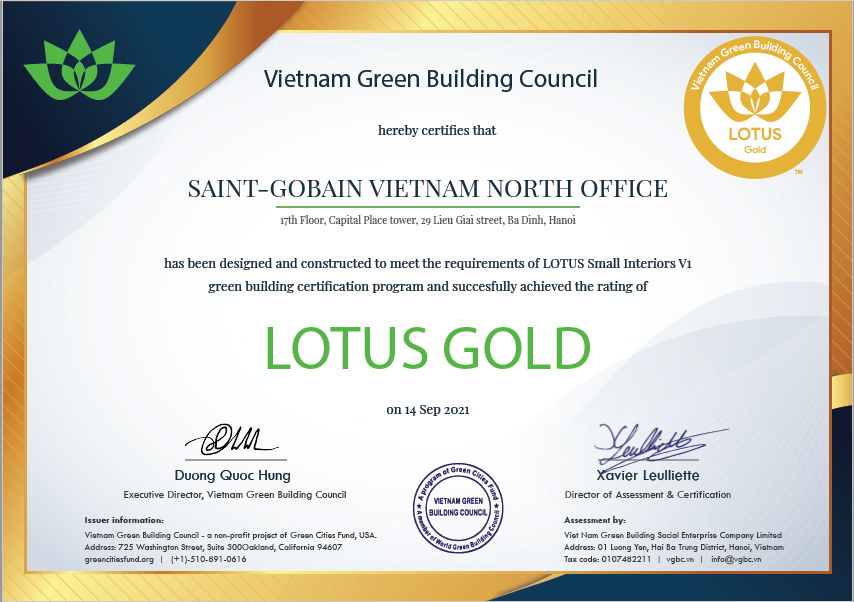 Văn phòng Saint-Gobain đạt chứng nhận GOLD Lotus_H10