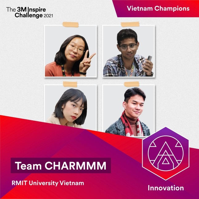 Đội CHARMMM gồm bốn sinh viên ngành Kinh doanh (Kinh tế và Tài chính) (trong hình từ trái sang phải, từ trên xuống dưới) Phan Lê Minh An, Rahul Sharma, Trần Kim Hương và Vương Anh Chiến đã chiến thắng vòng quốc gia và giành giải Nhì vòng khu vực Thử thách 3M Inspire