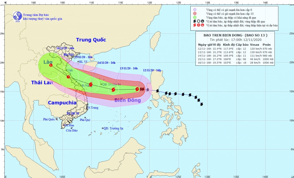 Hình ảnh hướng di chuyển của bão số 13 - Ảnh: Trung tâm Dự báo Khí tượng thủy văn Quốc gia