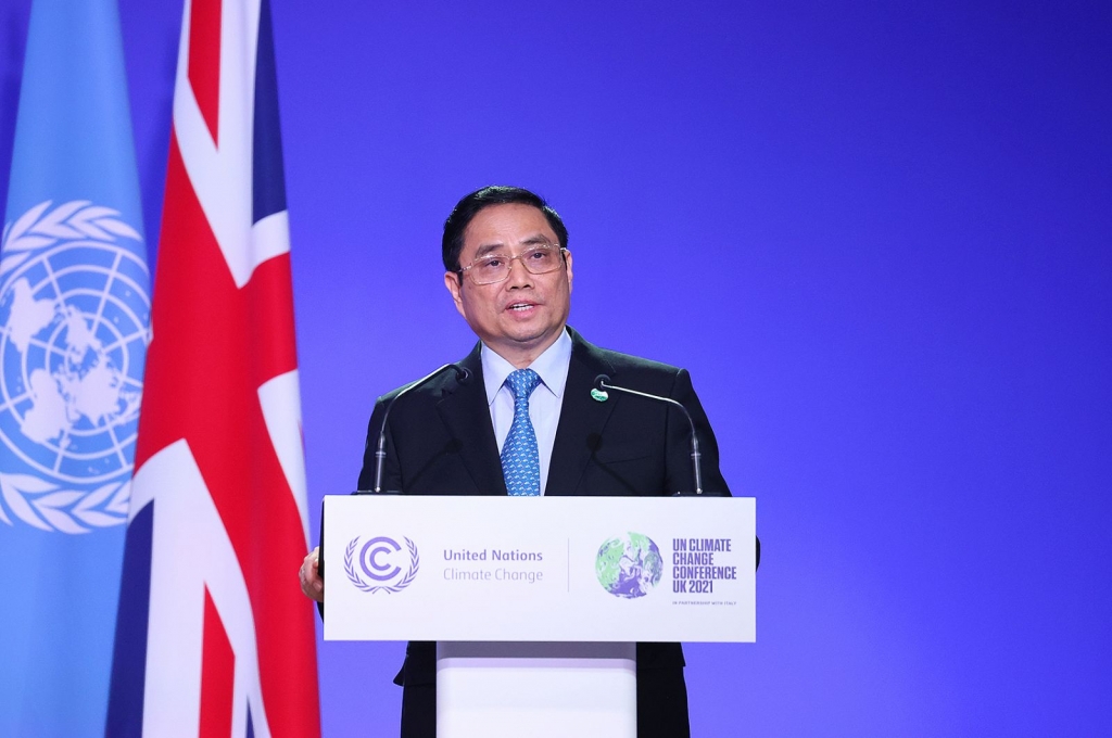Thủ tướng Chính phủ Phạm Minh Chính có bài phát biểu quan trọng trong ngày đầu tiên của Hội nghị Thượng đỉnh về biến đổi khí hậu được tổ chức trong khuôn khổ Hội nghị lần thứ 26 các Bên tham gia Công ước khung của Liên Hợp Quốc về Biến đổi khí hậu (COP26).