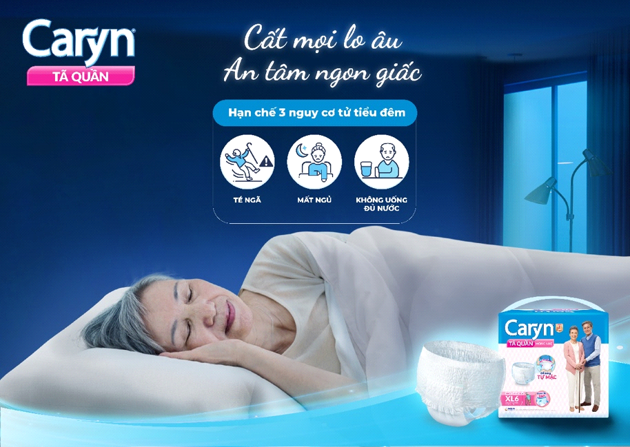 Tã quần Caryn với lõi bông siêu thấm và mảng vải thoáng ẩm 360 độ, nhanh chóng thấm hút trả lại bề mặt khô thoáng hỗ trợ người cao tuổi an tâm ngon giấc
