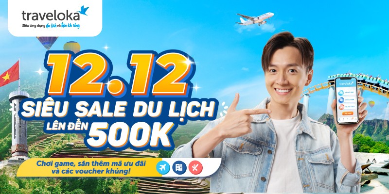 Siêu Sale Du Lịch 12.12 của Traveloka mang tới chương trình khuyến mãi lên đến 500.000 đồng cho các dịch vụ du lịch và tiện ích sống.