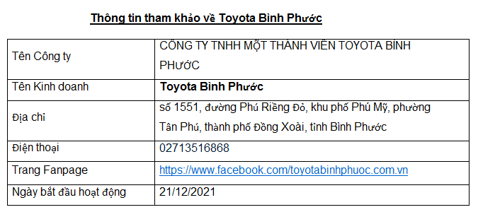 Ra mắt Toyota Bình Phước