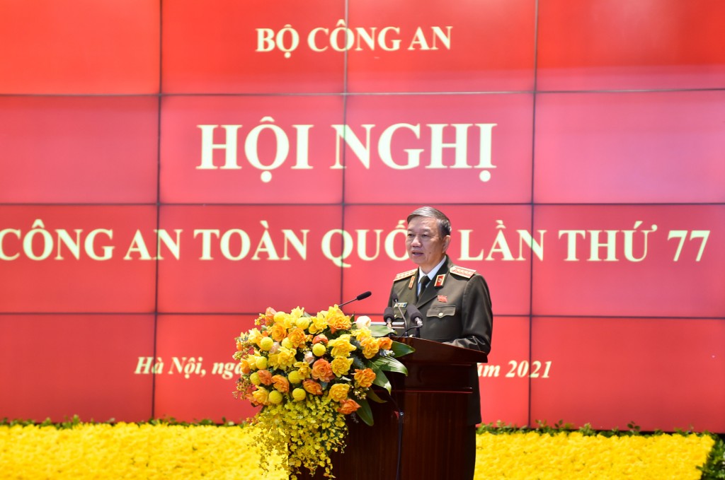 Bộ trưởng Bộ Công an Tô Lâm phát biểu tại Hội nghị 