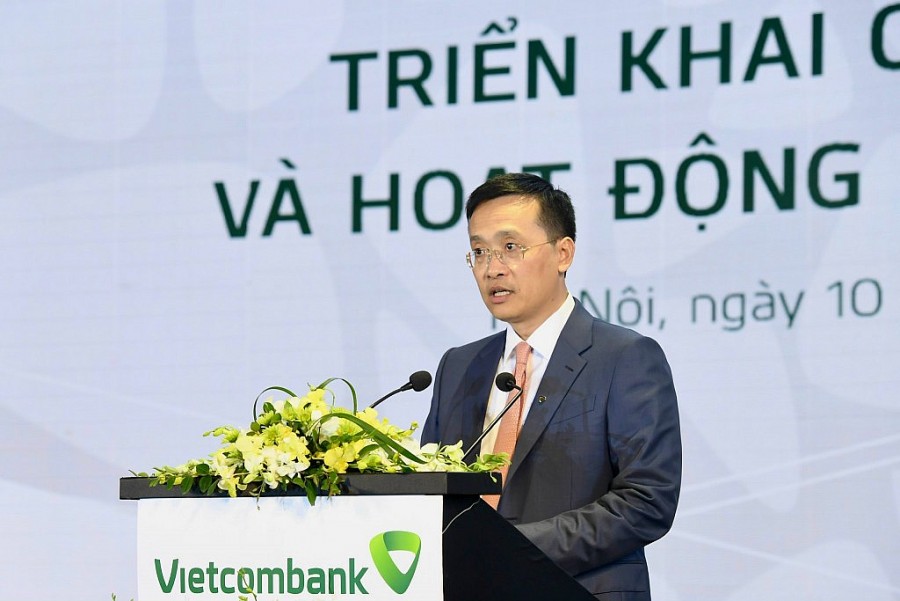 Tổng Giám đốc Vietcombank Phạm Quang Dũng phát biểu tại hội nghị Tổng kết