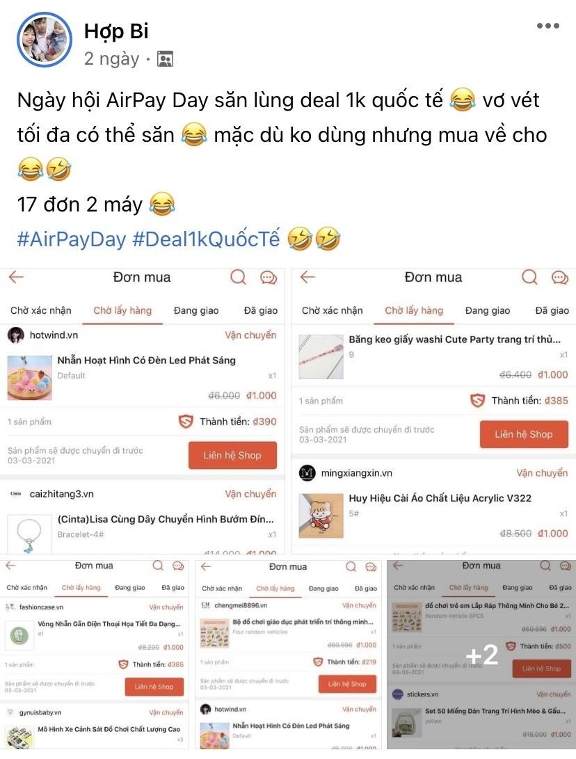  Riêng chủ tài khoản có tên H.B thì khoe hẳn 17 đơn Shopee với giá chỉ 1K 