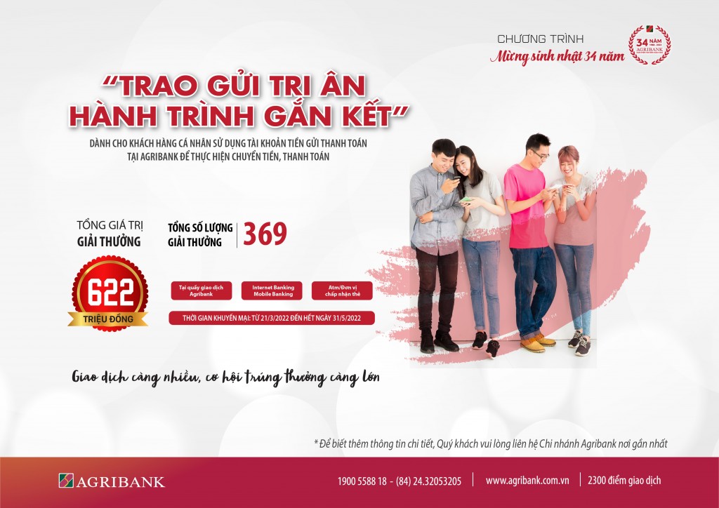 “Trao gửi tri ân - Hành trình gắn kết” chào mừng sinh nhật 34 năm Agribank